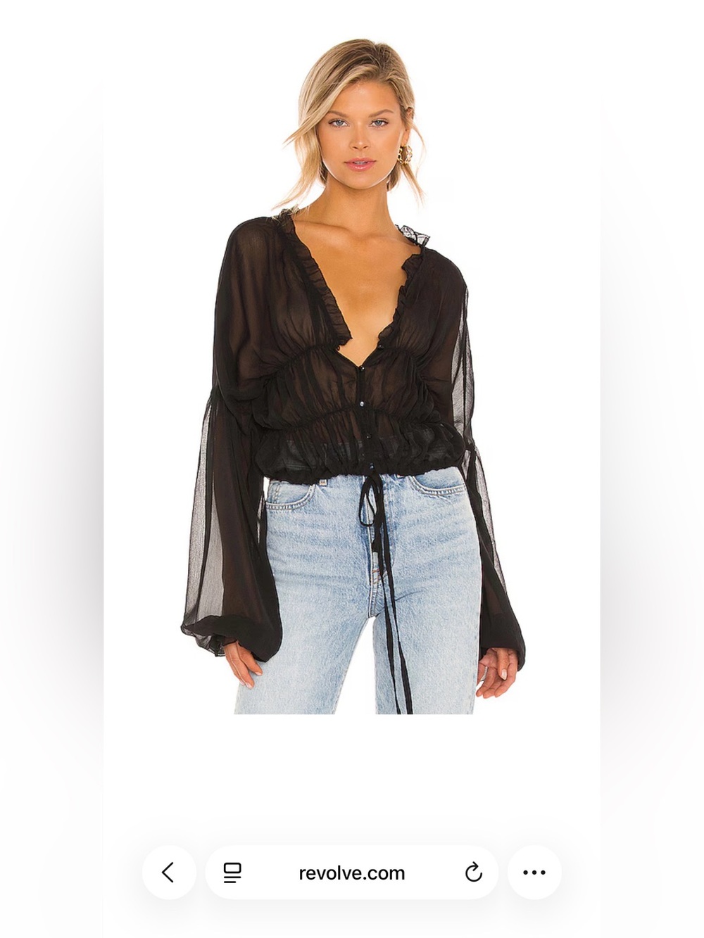 Sheer Black Cropped Blouse with Tie Hem